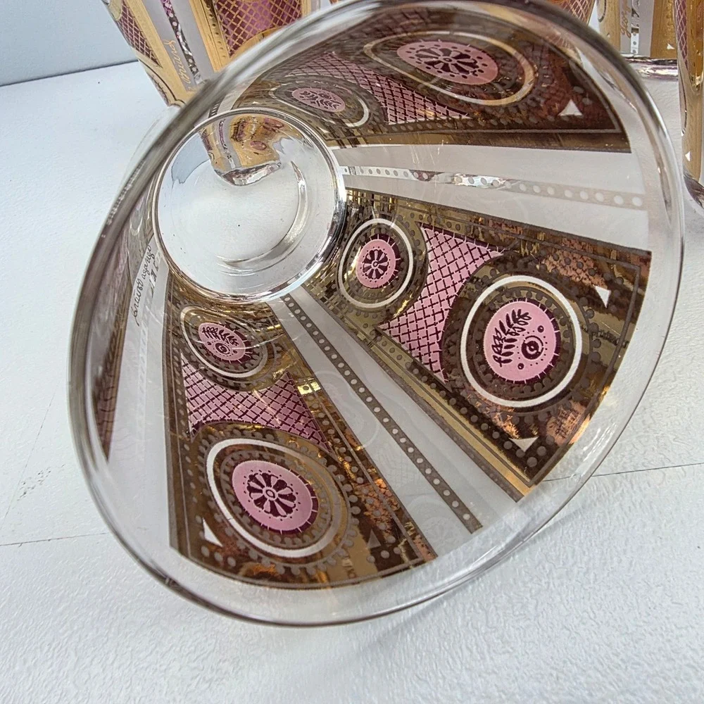 5 VTG‎ Georges Briard Signed RARE Amethyst Gold Rocks Glasses MCM Barware 22K